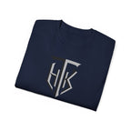 Shield Monogram Tee — Elegant Metallic Initials Graphic T-Shirt