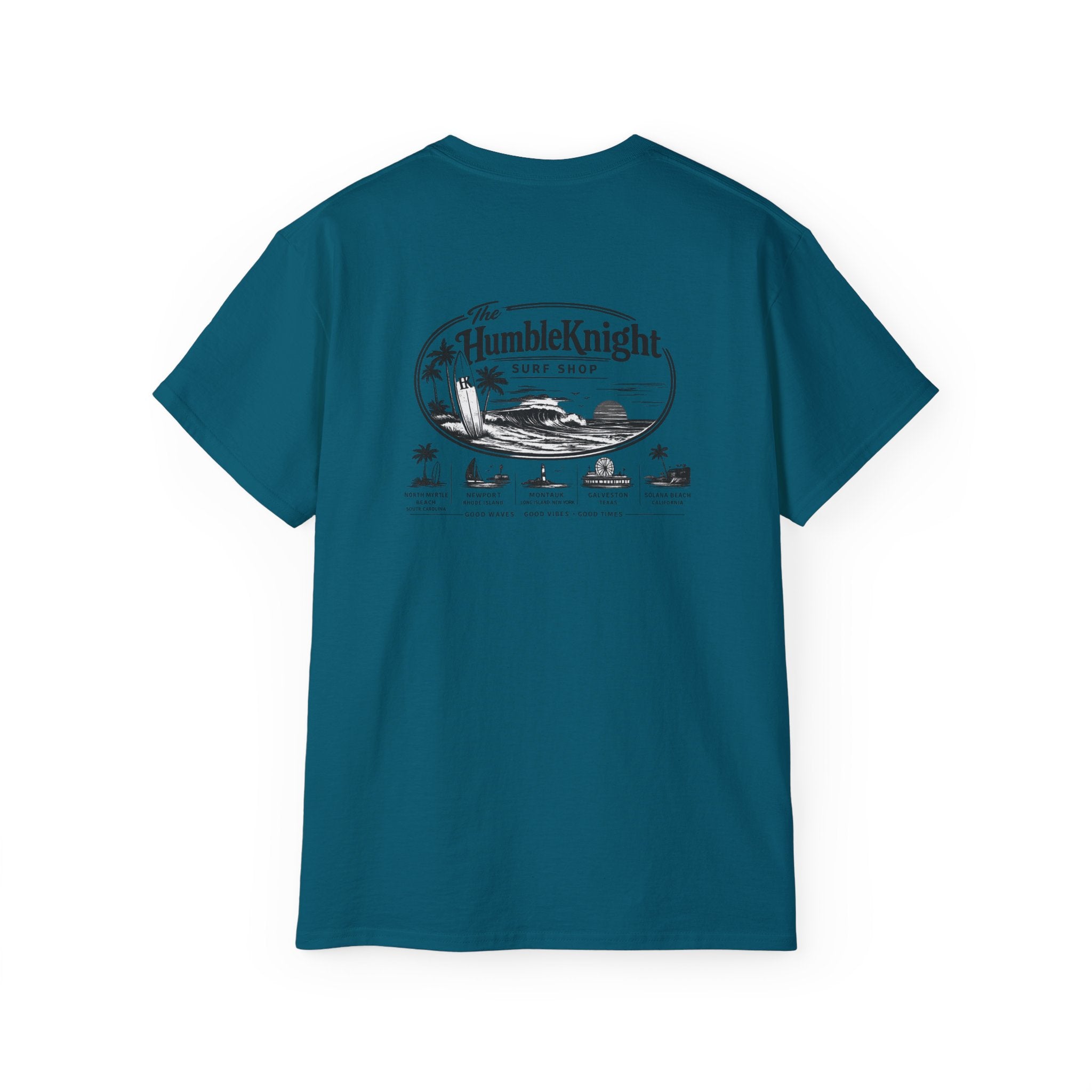 Humble Knight Surf Shop Tee - Vintage Beach Logo Cotton T-Shirt