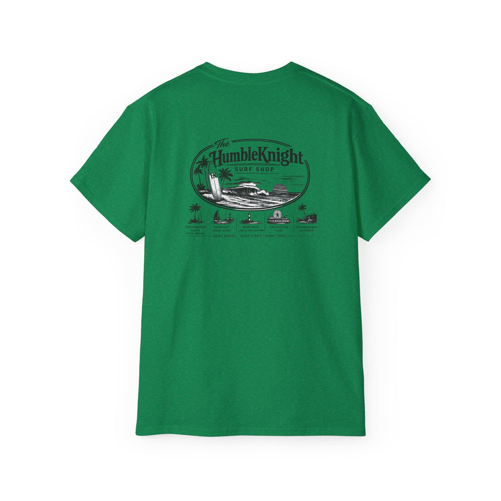 Humble Knight Surf Shop Tee - Vintage Beach Logo Cotton T-Shirt