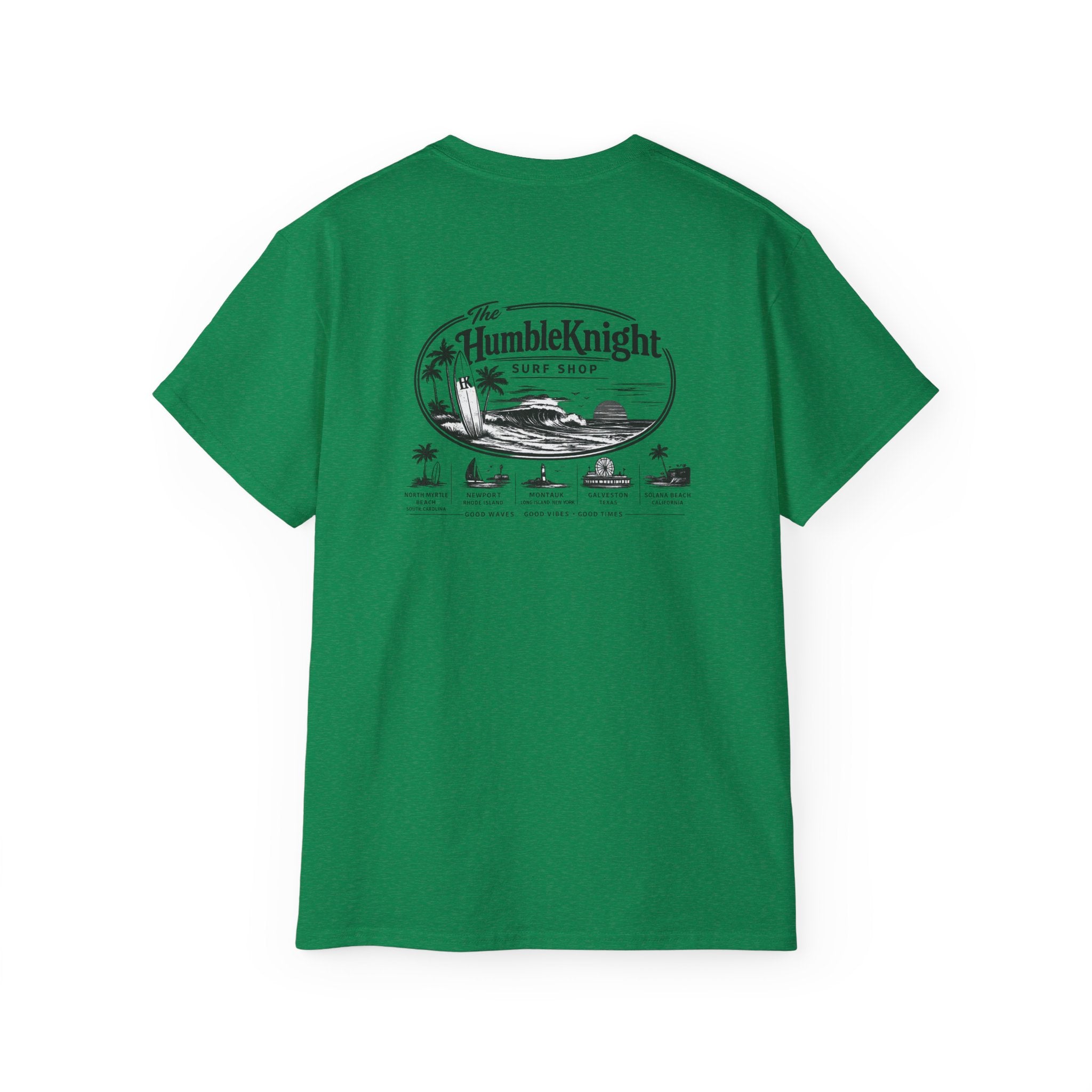 Humble Knight Surf Shop Tee - Vintage Beach Logo Cotton T-Shirt