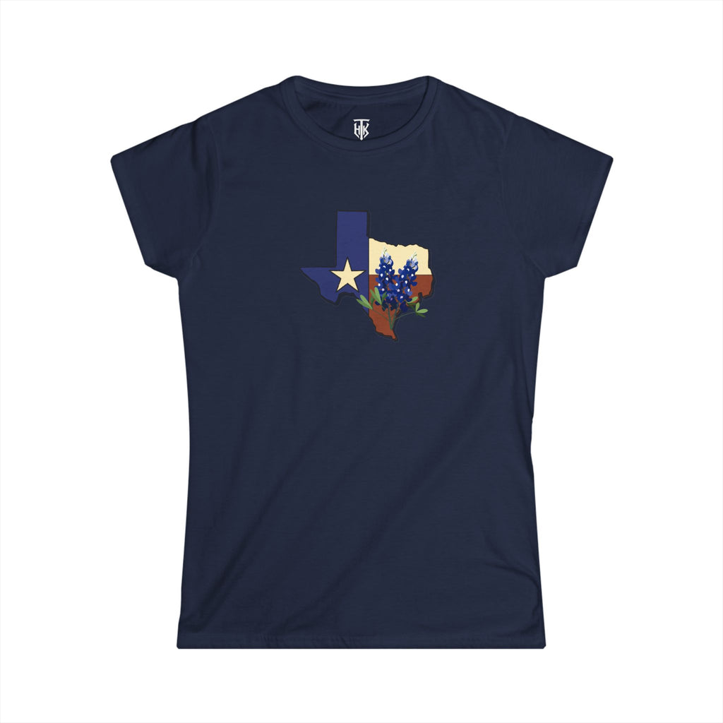 Texas State Outline Tee with Bluebonnets & Lone Star – Women's