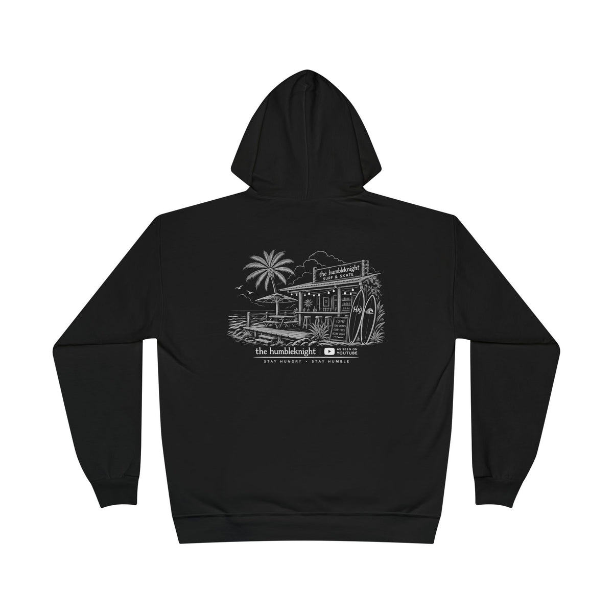 Vintage Humbleknight  Surf Shack Hoodie — Palm Tree Beach Pullover with 'The Surfside' Sketch
