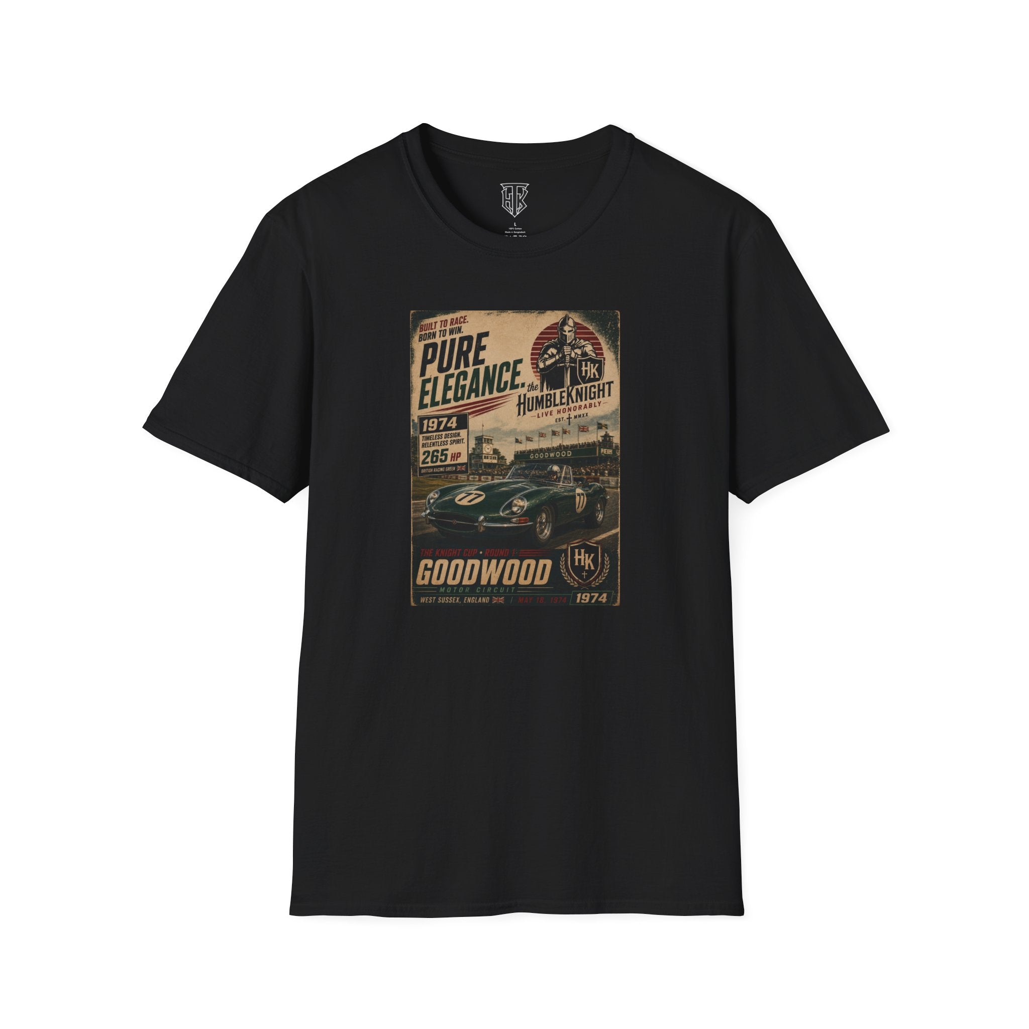 Vintage Racing T-Shirt — XKE "Pure Elegance" Goodwood Poster Tee