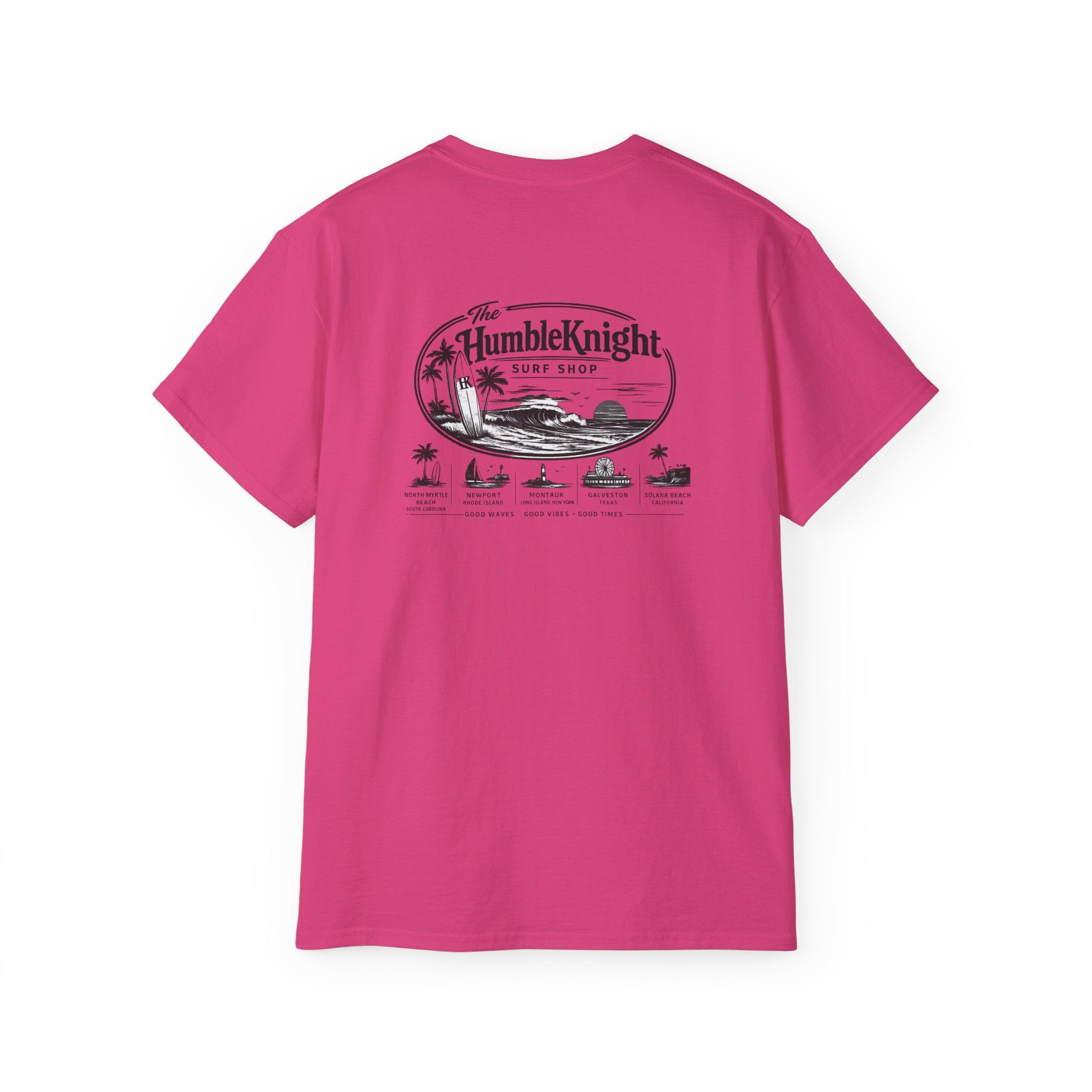 Humble Knight Surf Shop Tee - Vintage Beach Logo Cotton T-Shirt