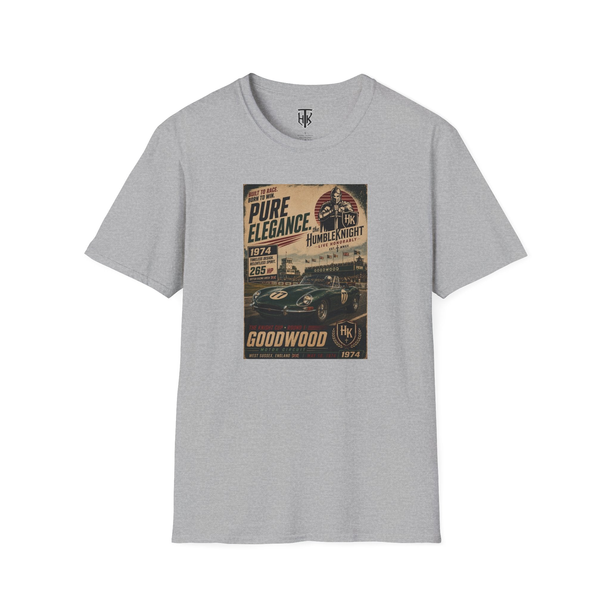 Vintage Racing T-Shirt — XKE "Pure Elegance" Goodwood Poster Tee