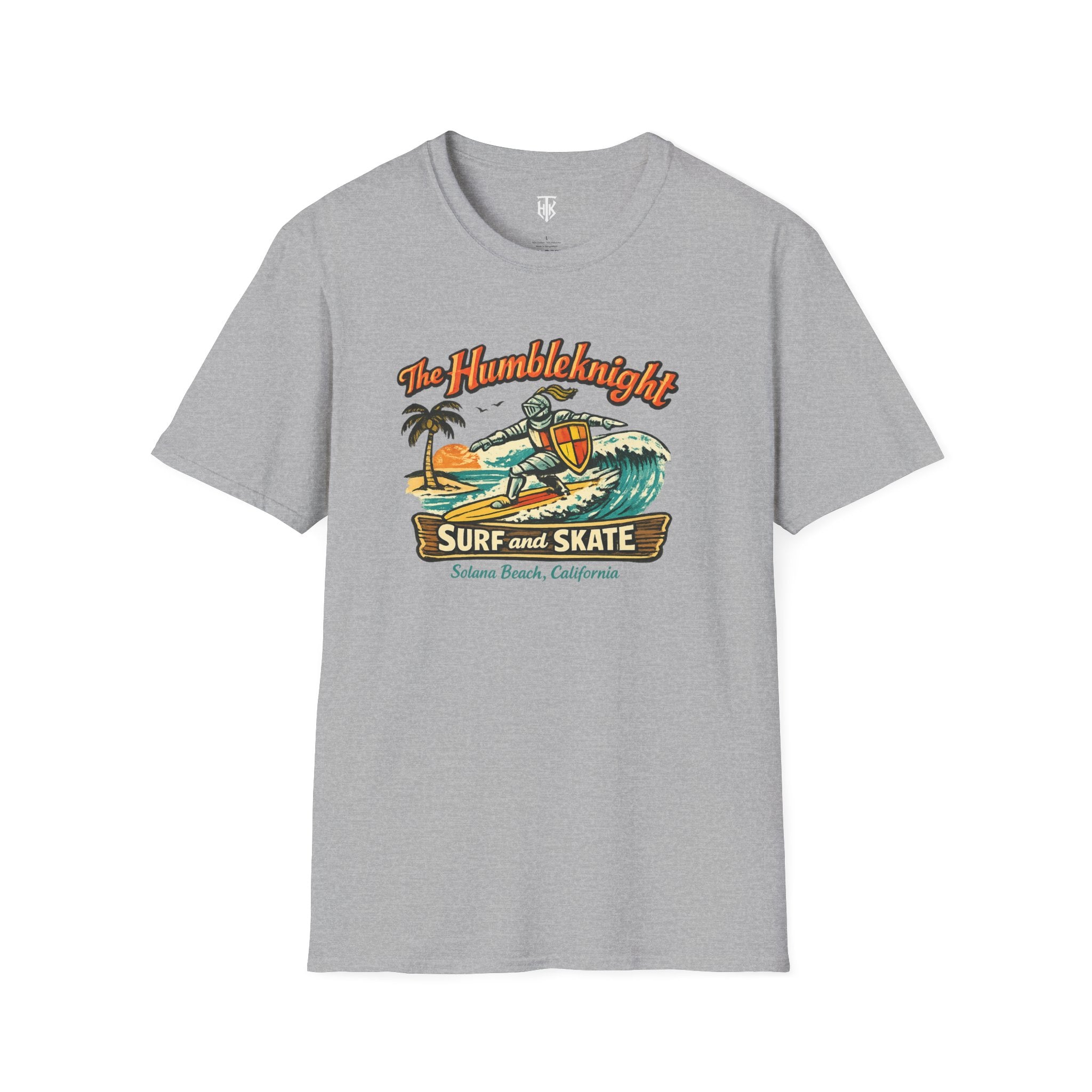 Surfing Knight T‑Shirt — "The Humbleknight" Vintage Surf & Skate Graphic