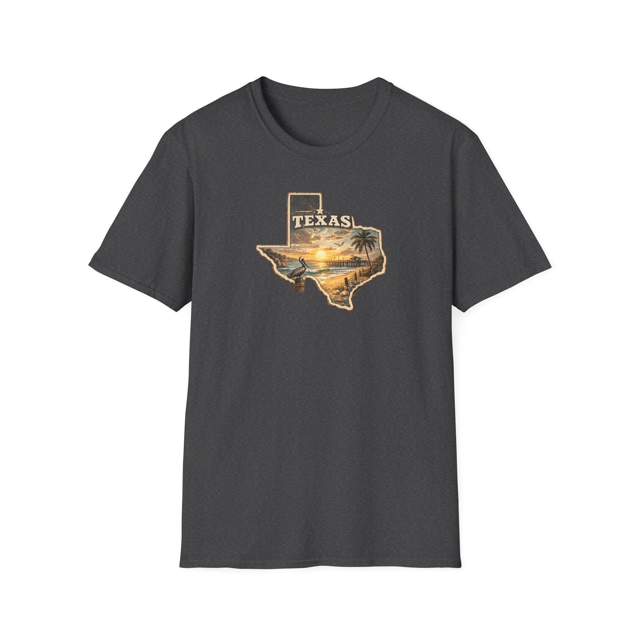 Texas Sunset State Map T-Shirt — Vintage Beach Palm Scenic Tee