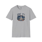 Space City T-Shirt — Vintage Rocket & Skyline Graphic Tee