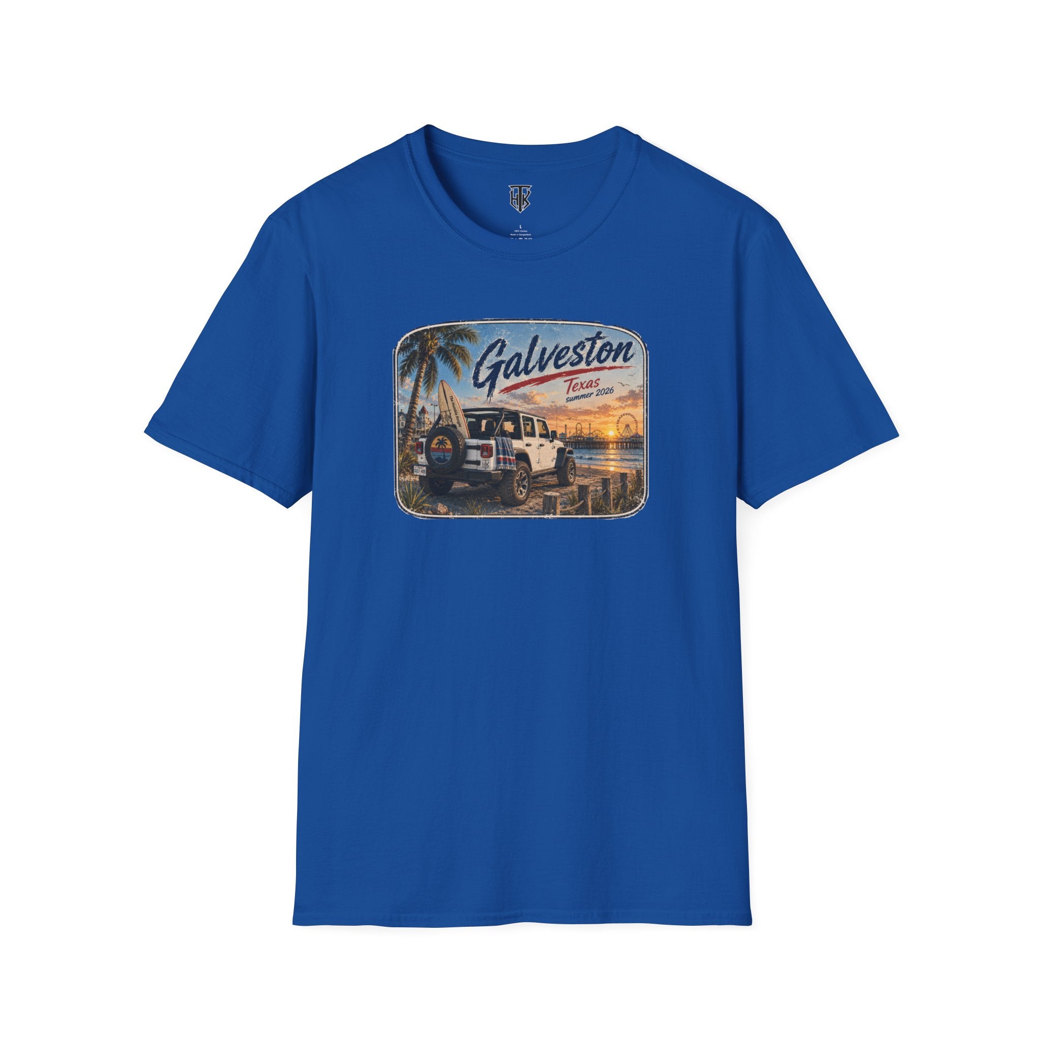 Galveston Beach Vintage T-Shirt — Texas Sunset Jeep Graphic