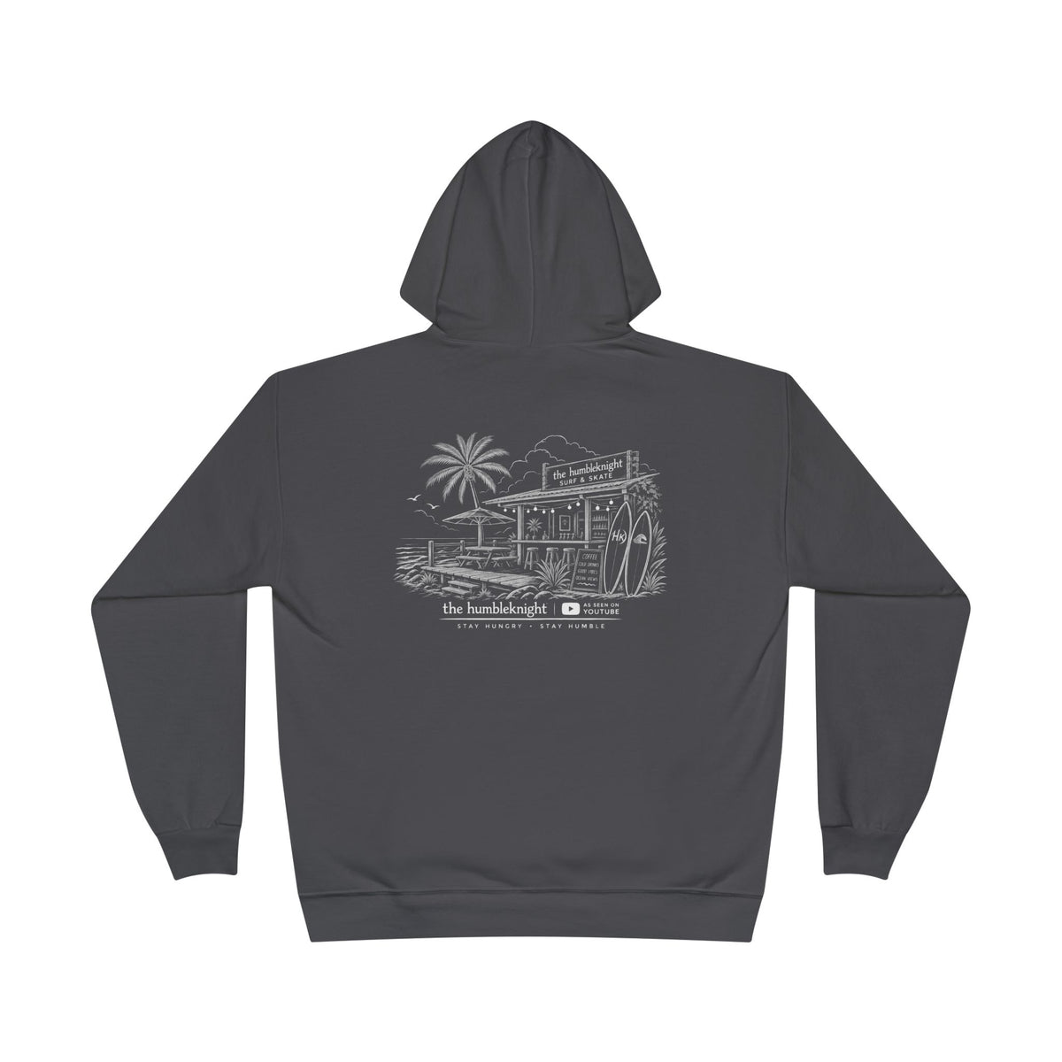 Vintage Humbleknight  Surf Shack Hoodie — Palm Tree Beach Pullover with 'The Surfside' Sketch