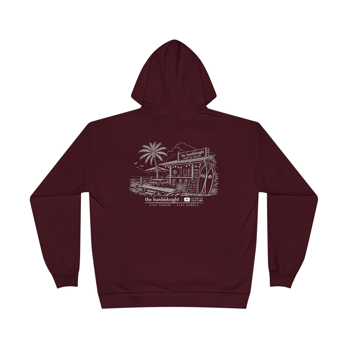 Vintage Humbleknight  Surf Shack Hoodie — Palm Tree Beach Pullover with 'The Surfside' Sketch