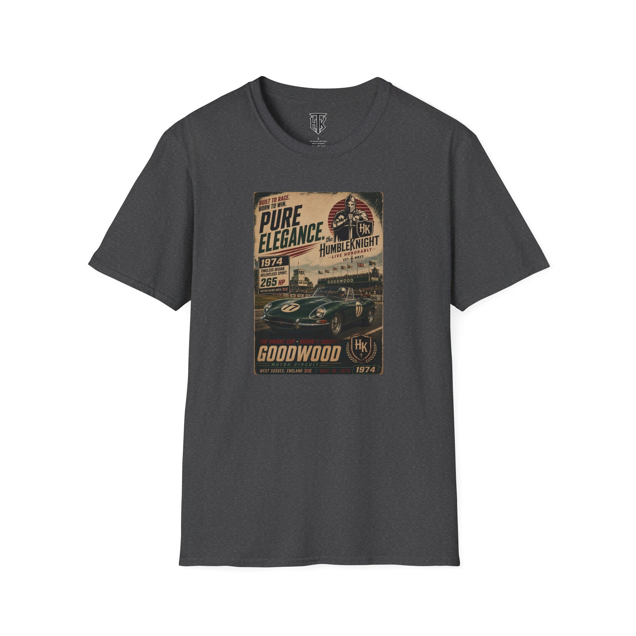 Vintage Racing T-Shirt — XKE "Pure Elegance" Goodwood Poster Tee