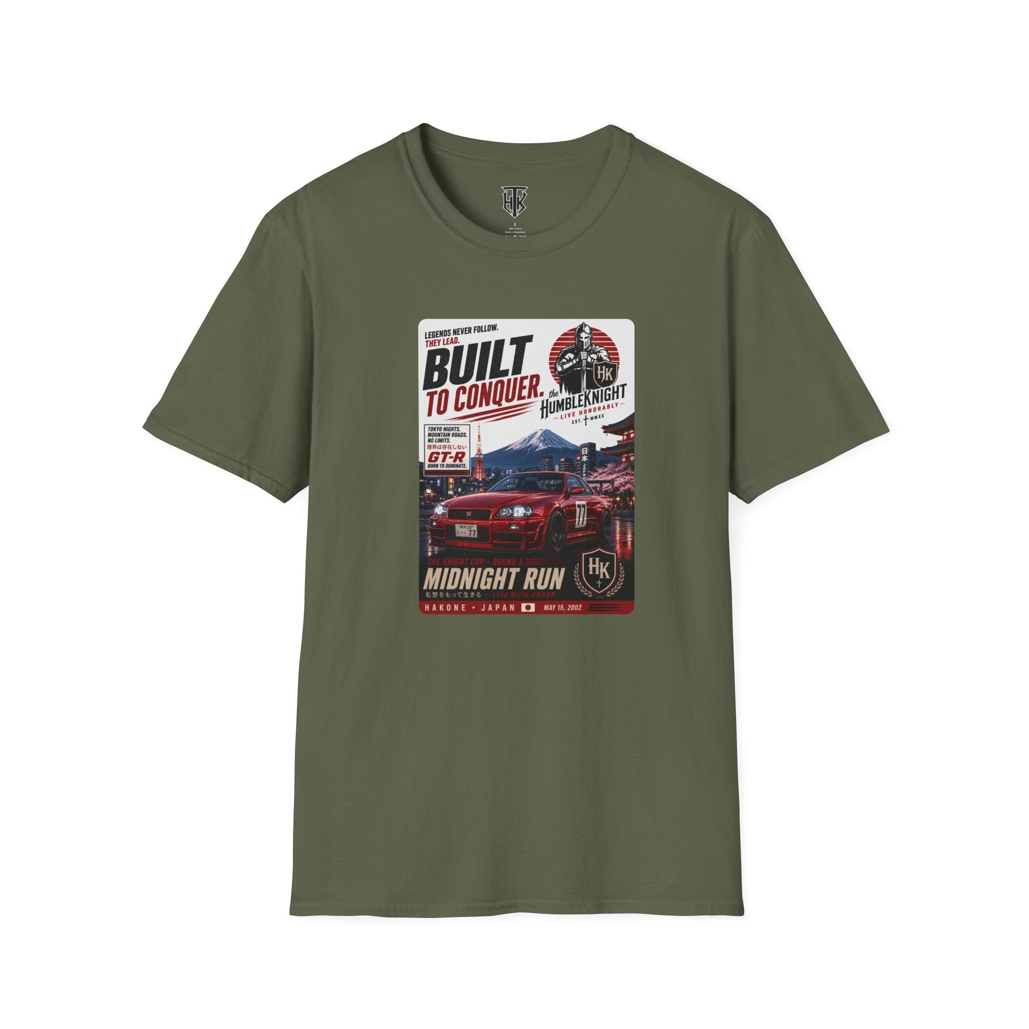 Built to Conquer Racing T-Shirt — Midnight Run Vintage Car Graphic