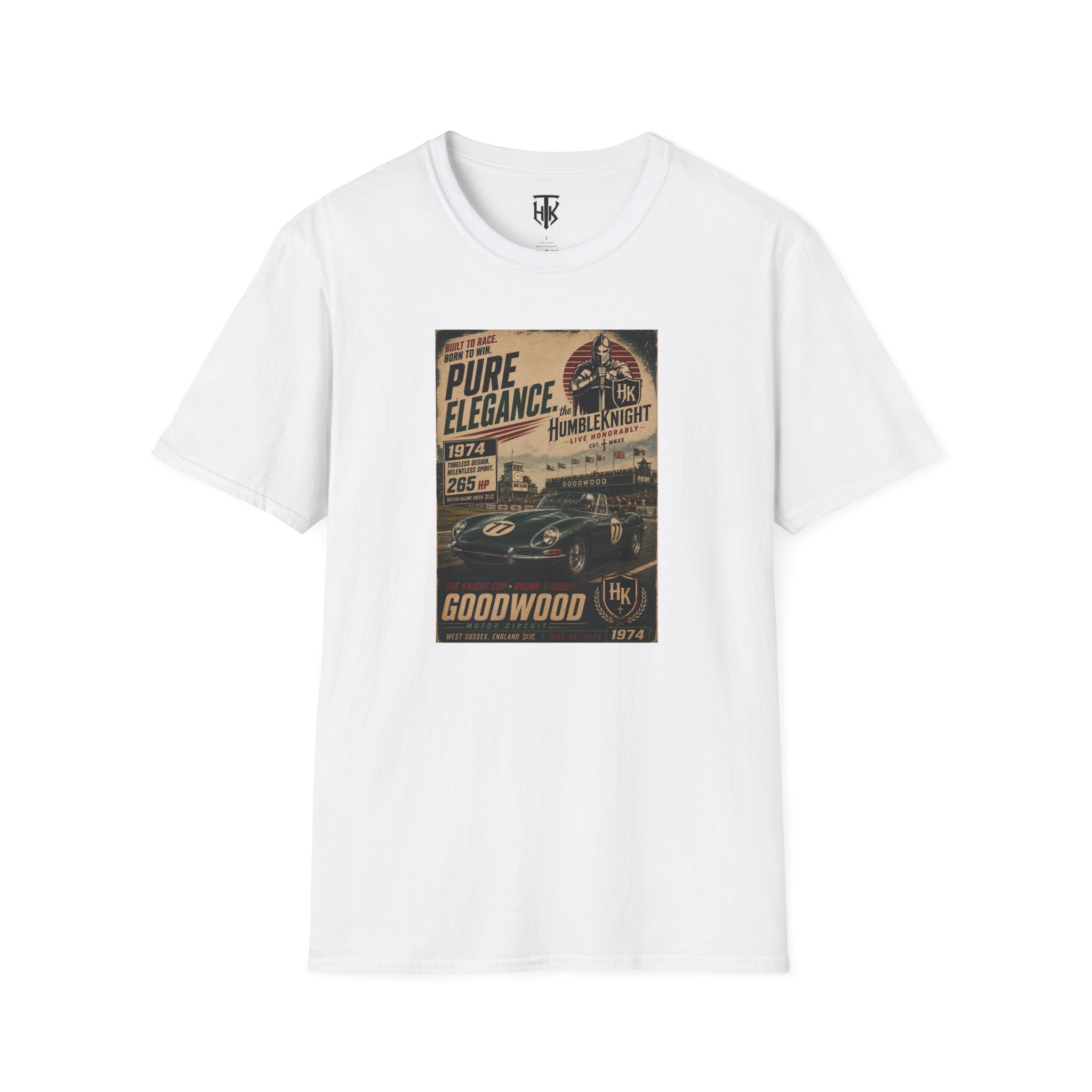 Vintage Racing T-Shirt — XKE "Pure Elegance" Goodwood Poster Tee