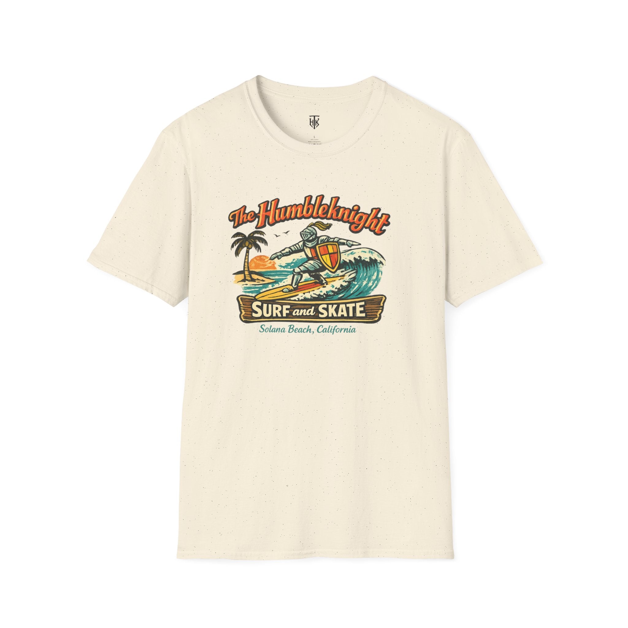 Surfing Knight T‑Shirt — "The Humbleknight" Vintage Surf & Skate Graphic