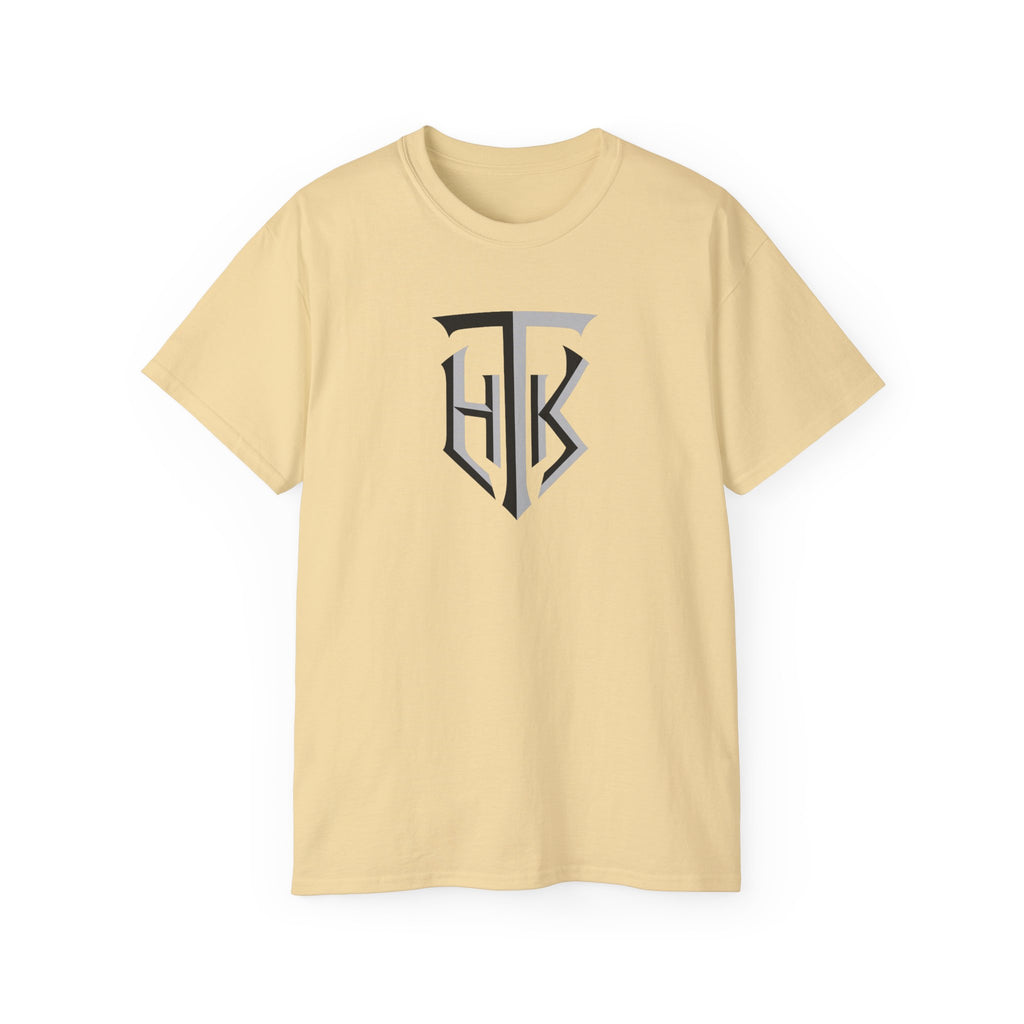 Shield Monogram Tee — Elegant Metallic Initials Graphic T-Shirt