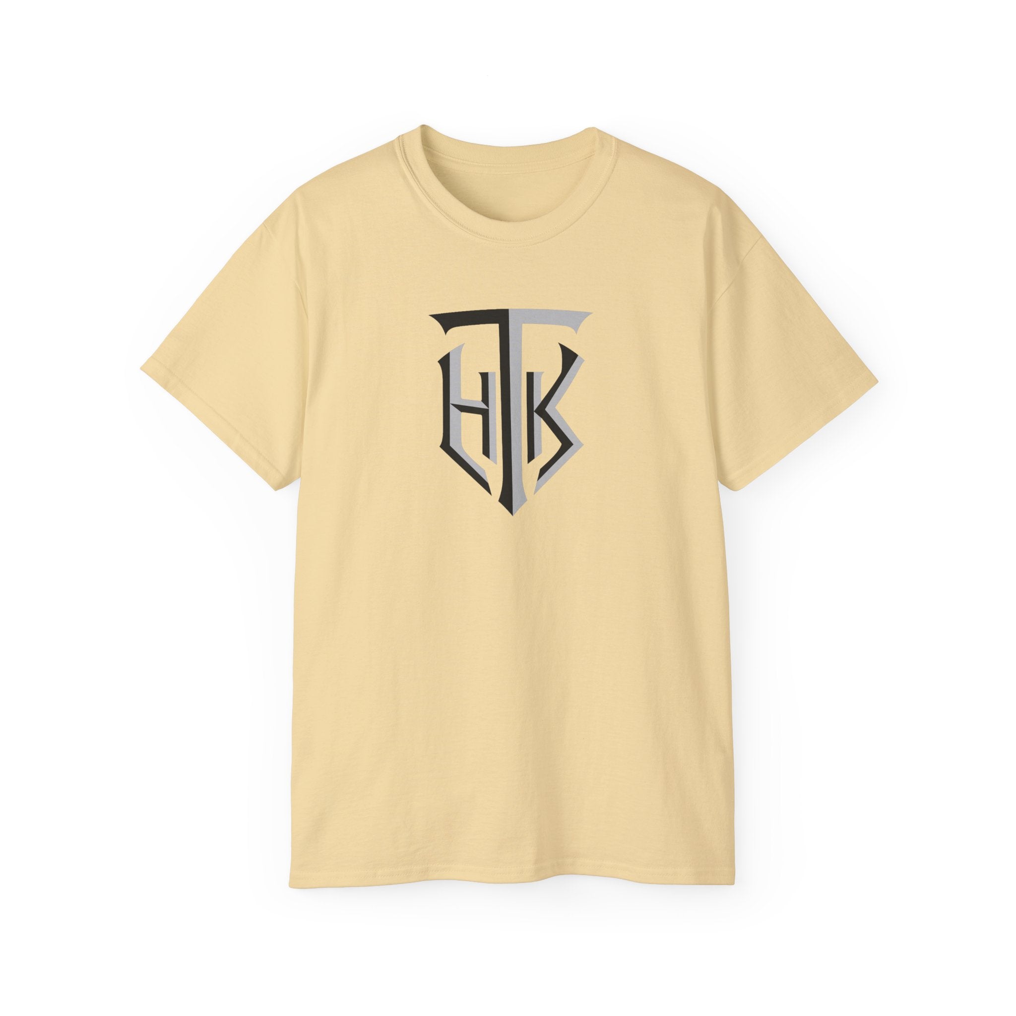 Shield Monogram Tee — Elegant Metallic Initials Graphic T-Shirt