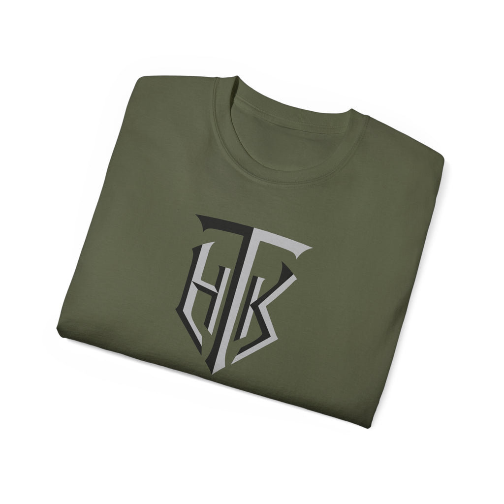 Shield Monogram Tee — Elegant Metallic Initials Graphic T-Shirt