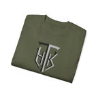 Shield Monogram Tee — Elegant Metallic Initials Graphic T-Shirt