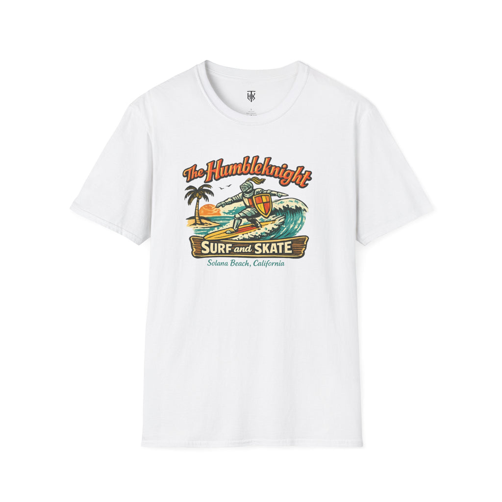 Surfing Knight T‑Shirt — "The Humbleknight" Vintage Surf & Skate Graphic