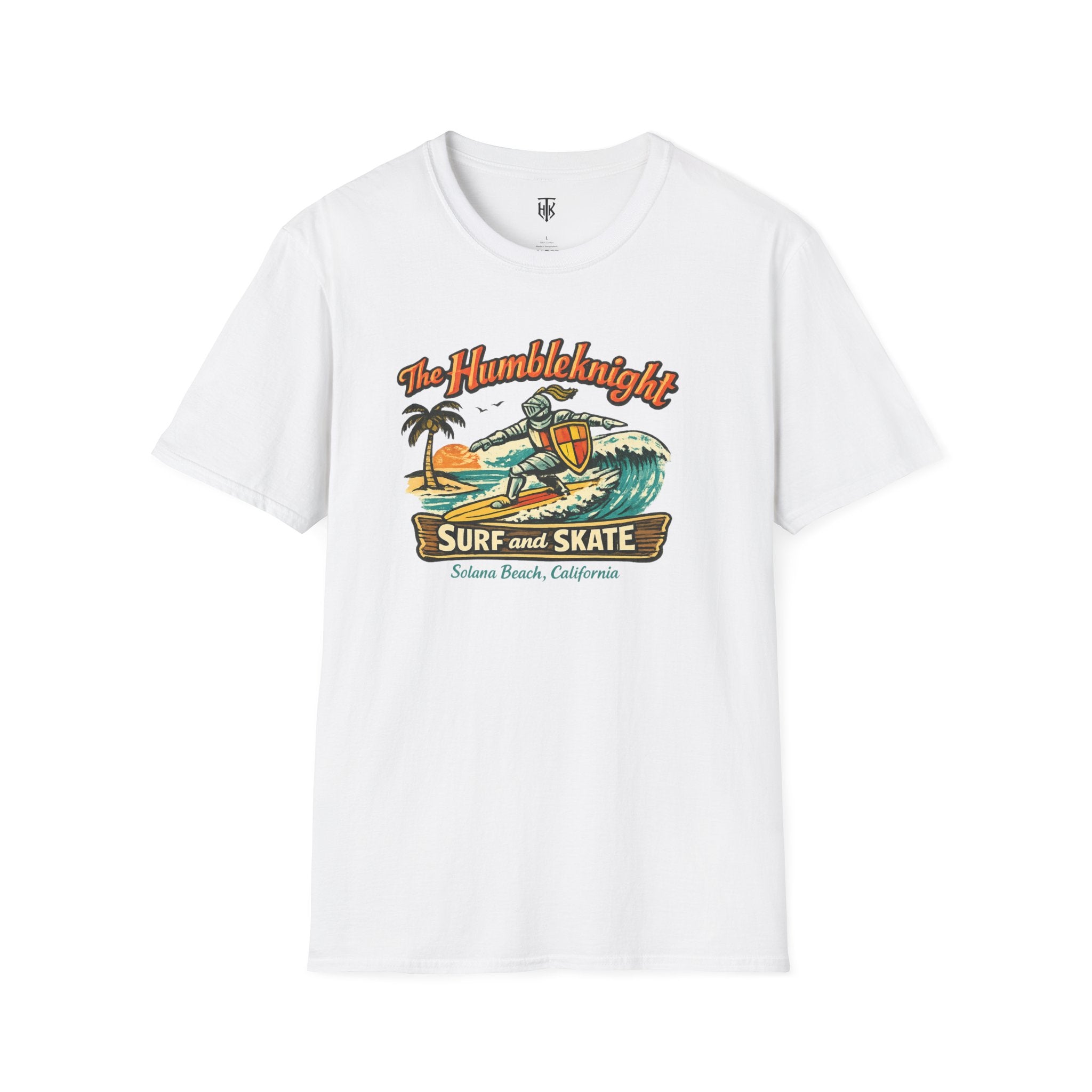 Surfing Knight T‑Shirt — "The Humbleknight" Vintage Surf & Skate Graphic