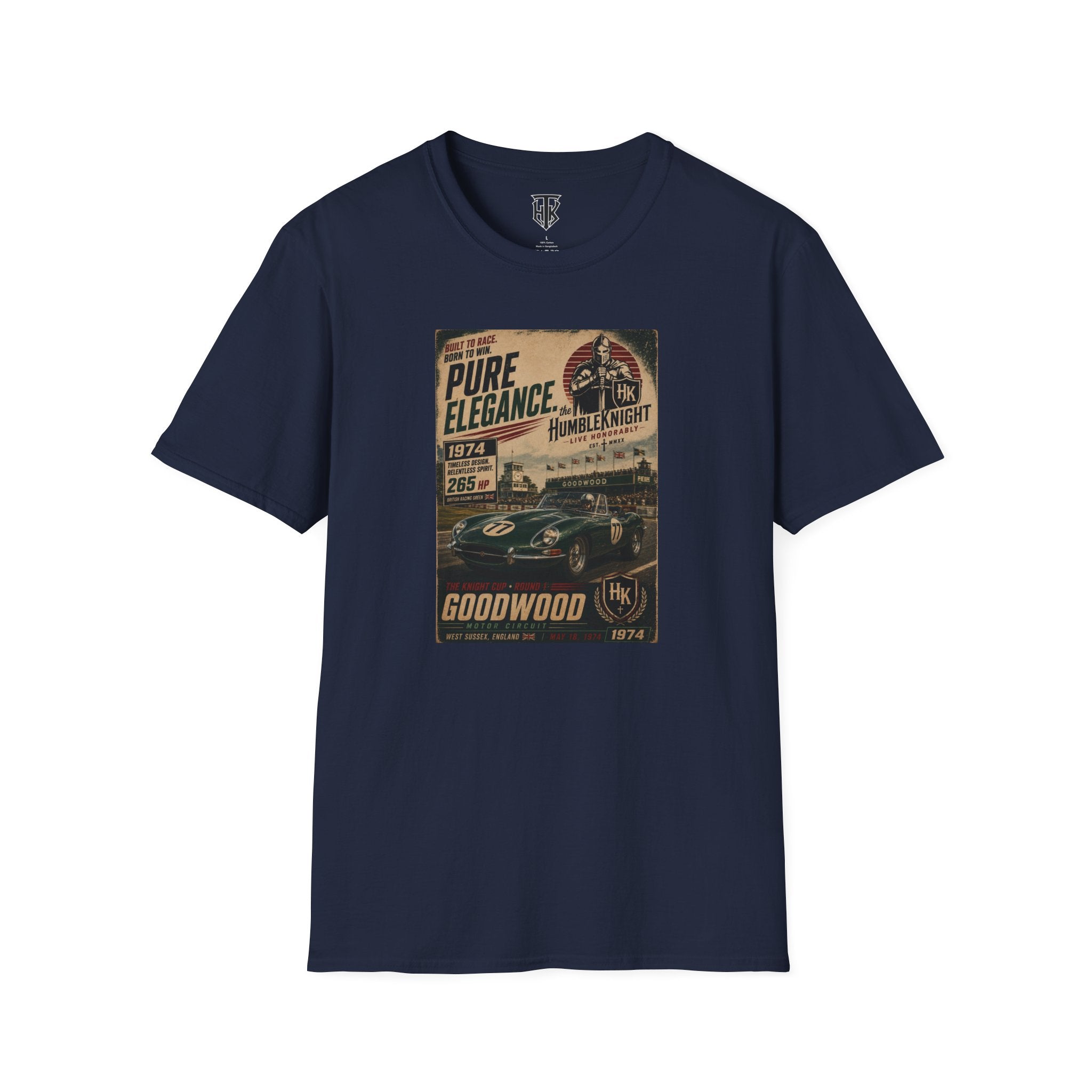 Vintage Racing T-Shirt — XKE "Pure Elegance" Goodwood Poster Tee
