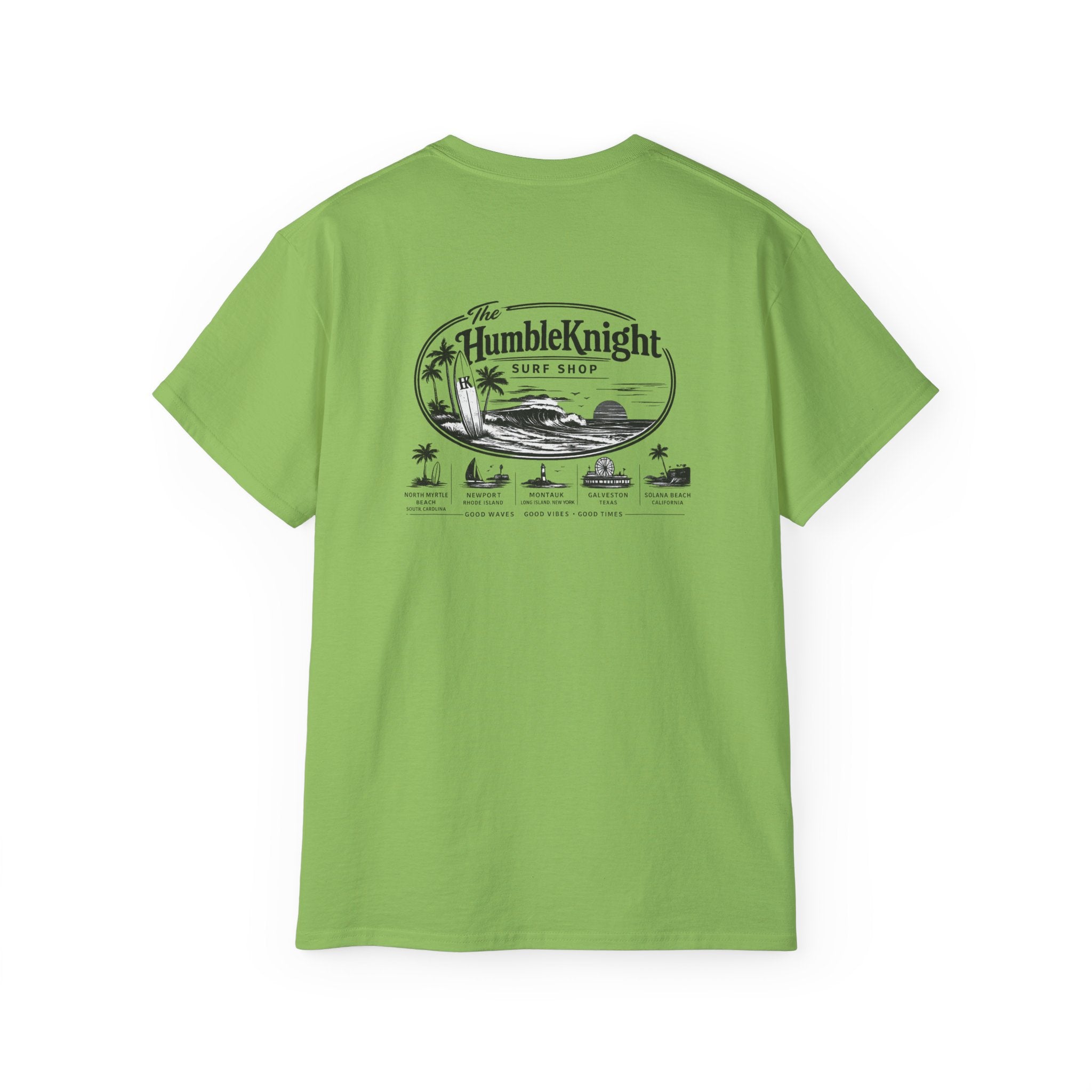 Humble Knight Surf Shop Tee - Vintage Beach Logo Cotton T-Shirt