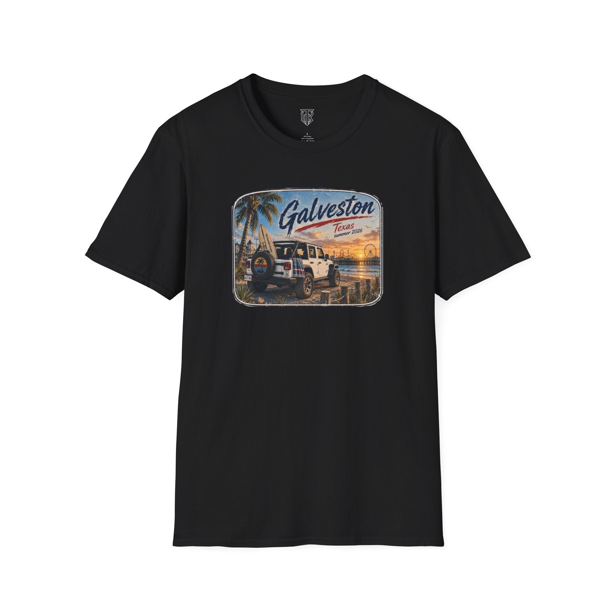 Galveston Beach Vintage T-Shirt — Texas Sunset Jeep Graphic