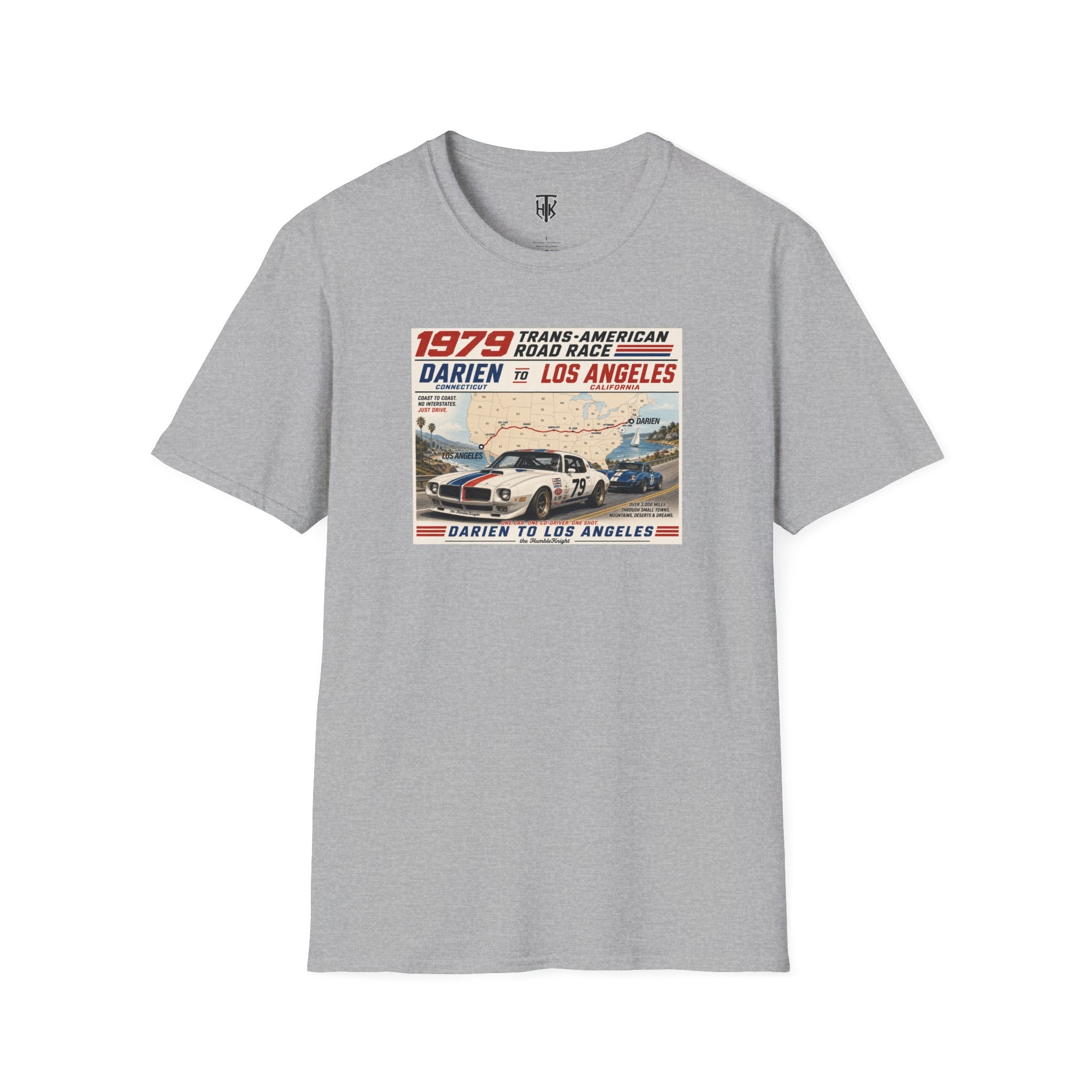 1979 Trans-American Road Race T-Shirt — Darien to Los Angeles Vintage Racing Tee