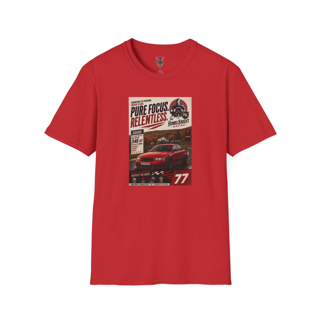 Racing Poster T-Shirt — "Pure Focus. Relentless." Vintage Car Graphic